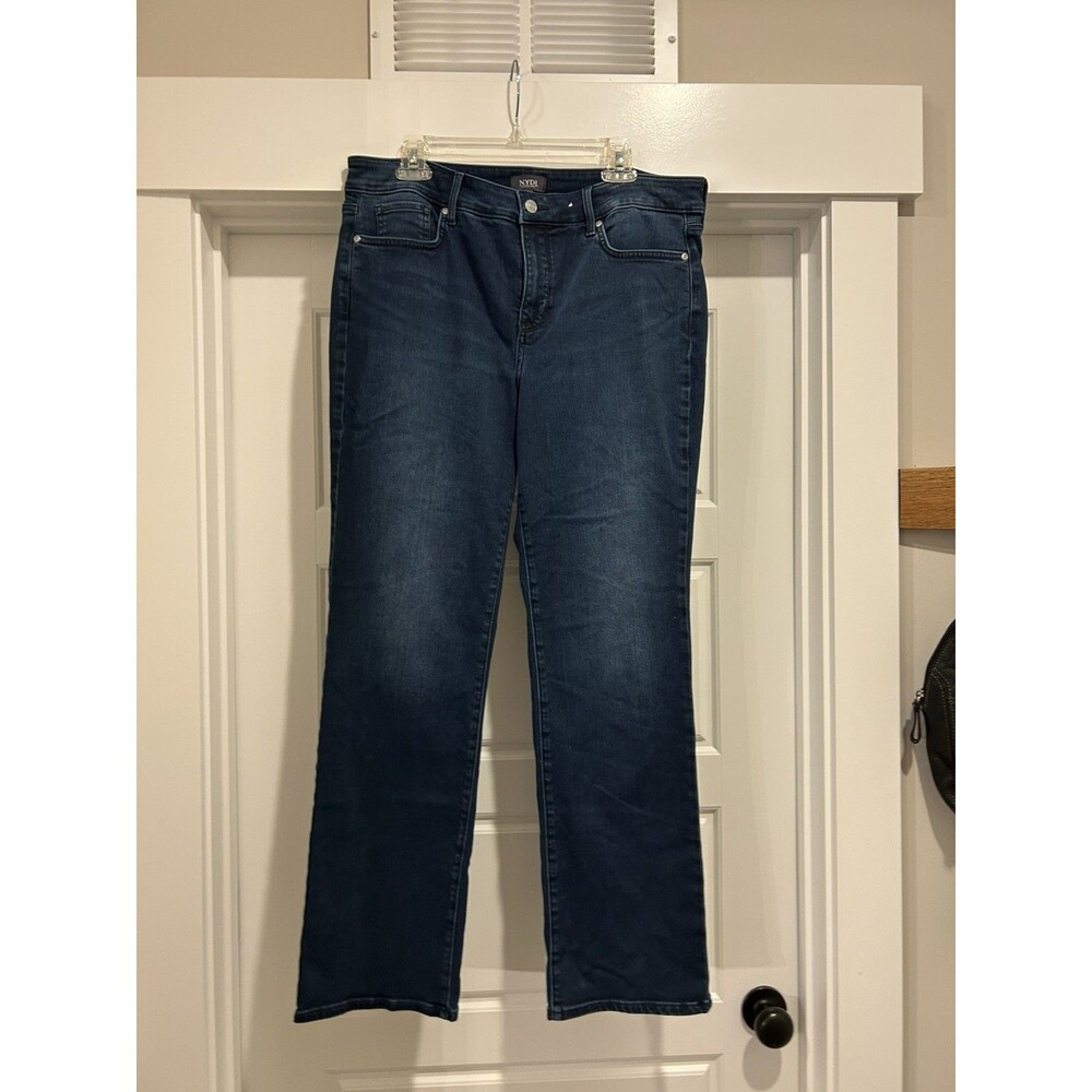 NYDJ Jean Women 14 Blue Marilyn Straight Denim Dark Wash Slimming Shaping Office